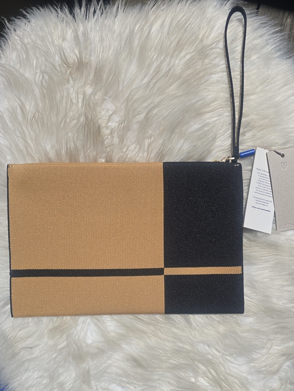 Rothy's Reversible Black & Camel Colorblock Wristlet Clutch NWT